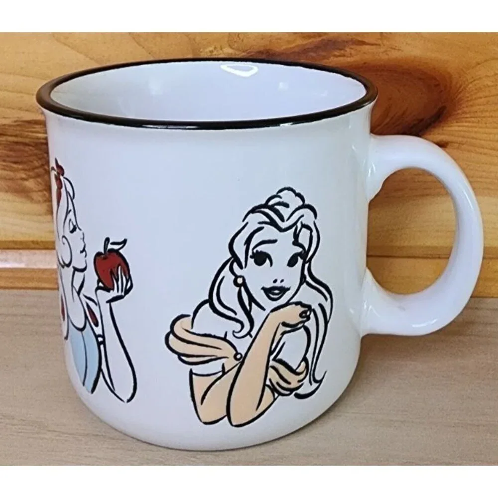Disney Princesses White Ceramic Coffee Mug 20 oz Cup Debossed Characters EUC